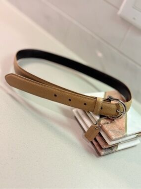 Vintage Coach Pebbled Calfskin Leather Belt Tan Silver Buckle 33.5”